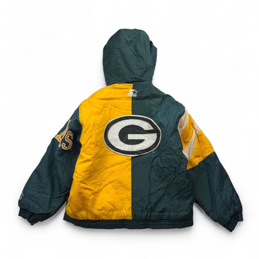 Vintage Green Bay Packers Starter Pro Line Green Yellow Puffer Jacket Size M NFL